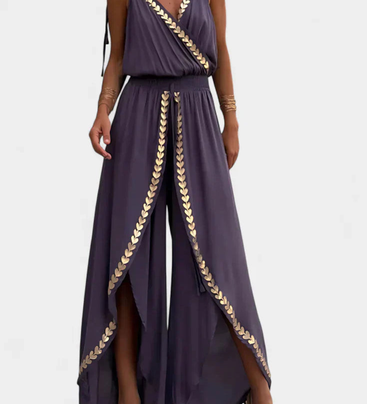 Lorena - Vestido Mono con Detalles Dorados