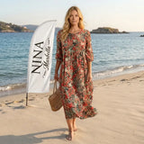 Sara - Vestido Maxi de Cuello Redondo con Estampado
