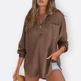 Inês - Blusa Túnica Ligera Cuello en V con Botones