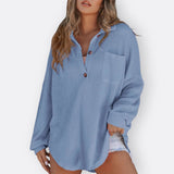 Inês - Blusa Túnica Ligera Cuello en V con Botones