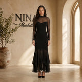Nina - Vestido maxi negro de tul con corte suelto