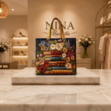 Bolso Artesanal - Impresión Floral y Libros