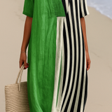 Noémia - Vestido Verde Vibrante con Rayas Negras
