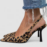 Liorina - Zapatos de tacón color caqui con estampado de leopardo y punta afilada