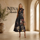Elsa - Vestido midi plisado con patrón floral