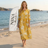 Iara - Vestido Midi con Estampado de Plantas y Flores