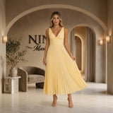 Abia - Vestido maxi amarillo plisado