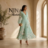 Elga - Vestido maxi plisado en chiffon con patrón floral