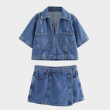 Conjunto de jeans con escote en V
