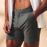 Pantalones Cortos de Baño Híbridos con Ajuste Lateral Texturizado de Secado Rápido en Gris Humo