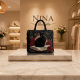Bolso Artisanal Acolchado - Gato Negro sobre Libros
