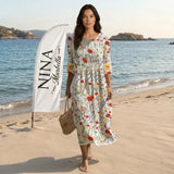 Cristina - Vestido Maxi de Cuello Redondo con Estampado Floral