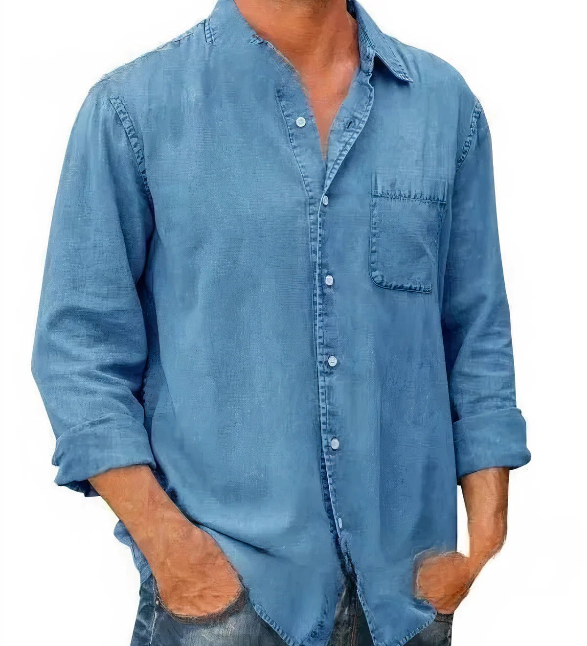 Camisa - Mezcla de Denim Larga