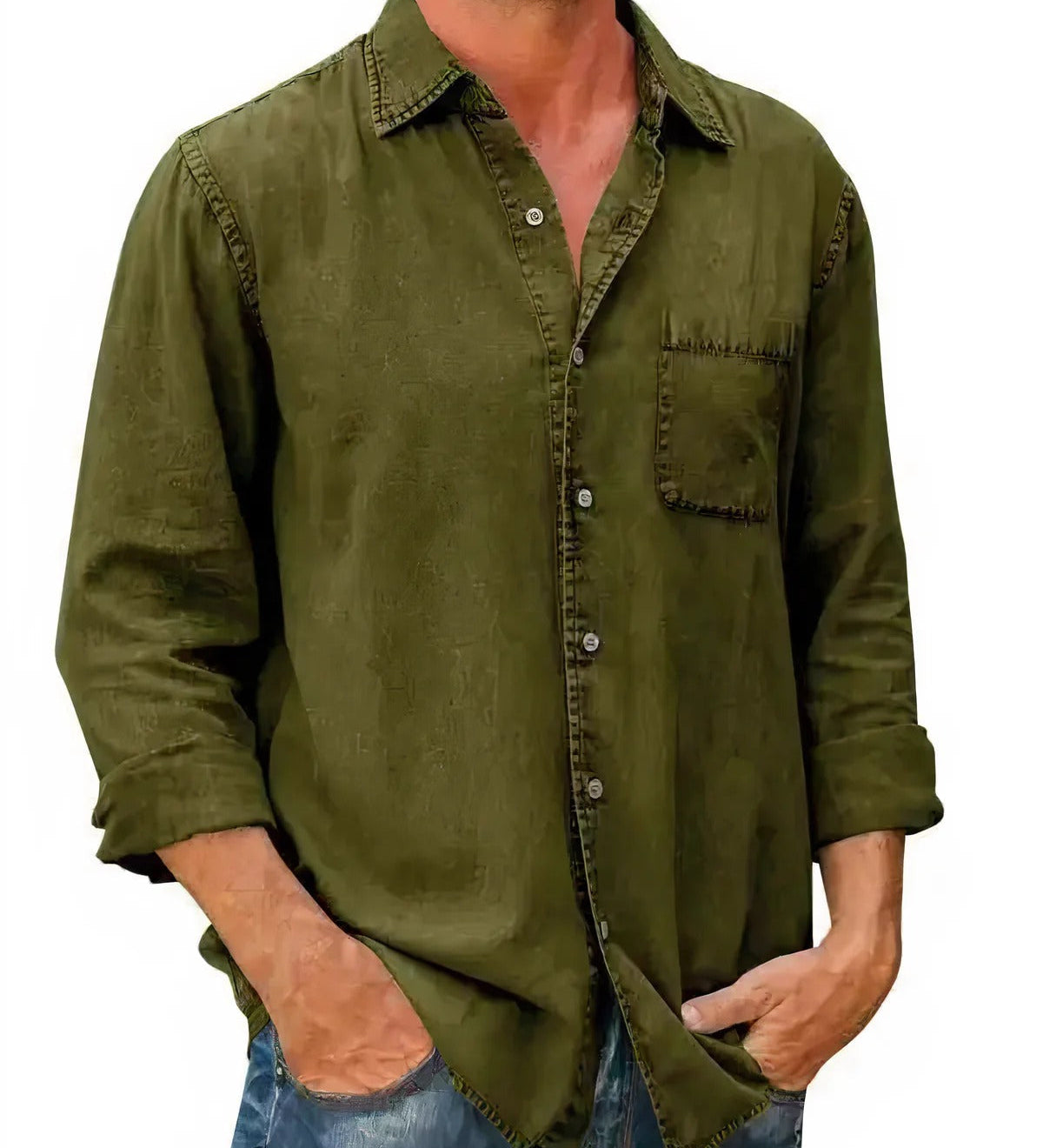 Camisa - Mezcla de Denim Larga