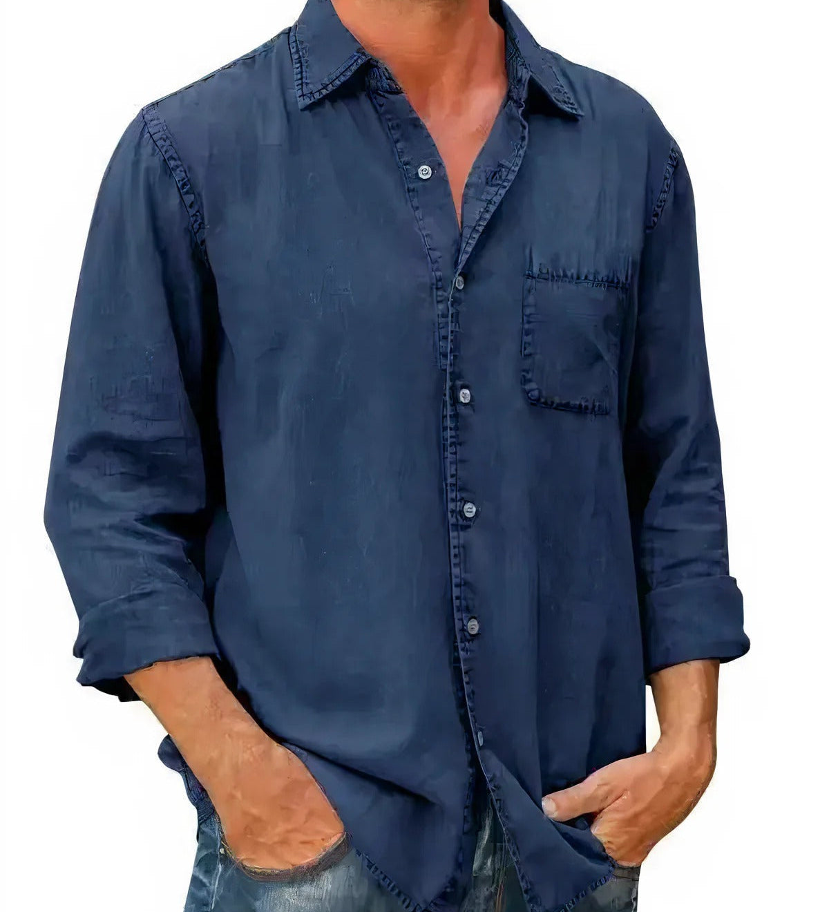 Camisa - Mezcla de Denim Larga