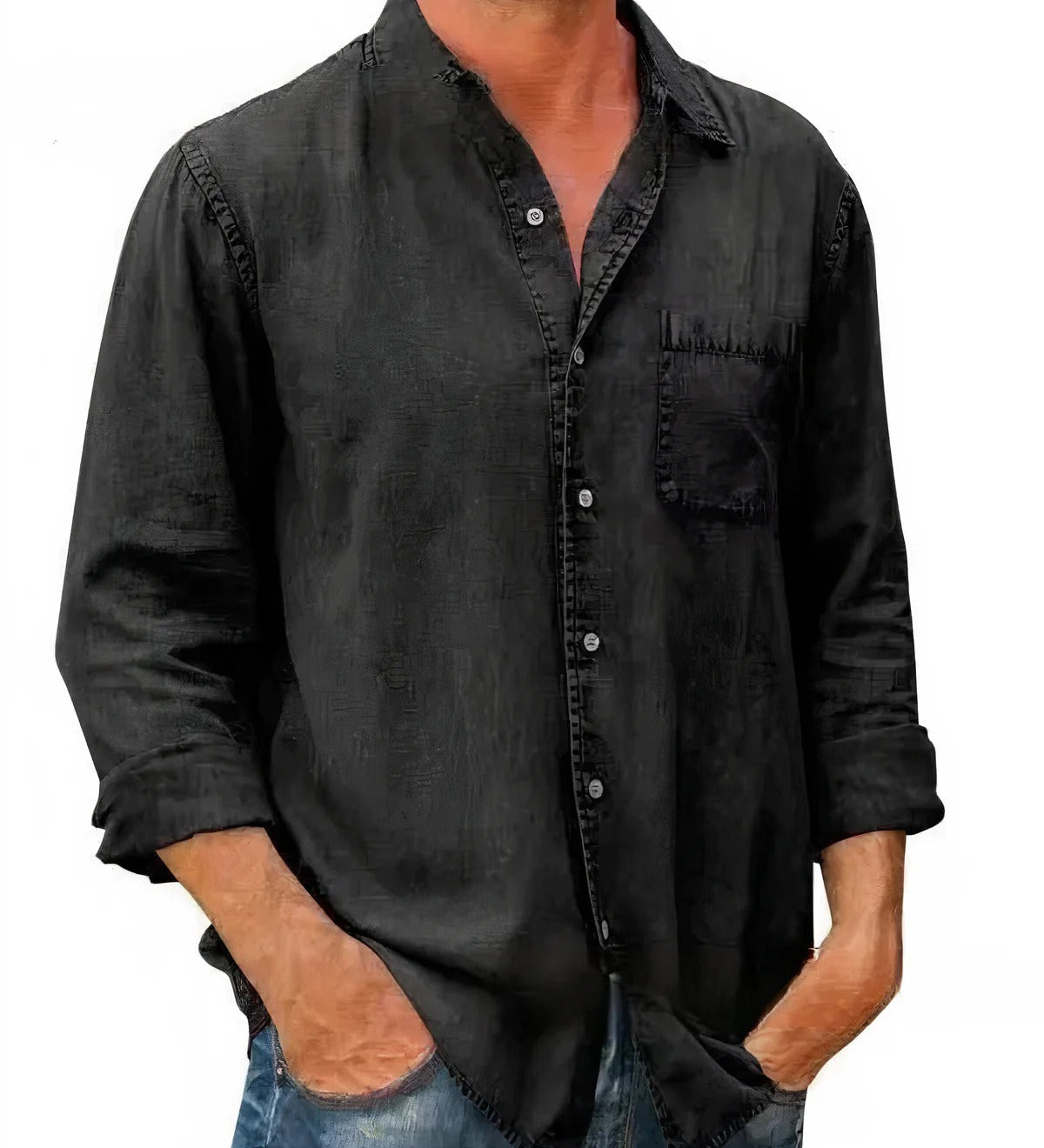 Camisa - Mezcla de Denim Larga