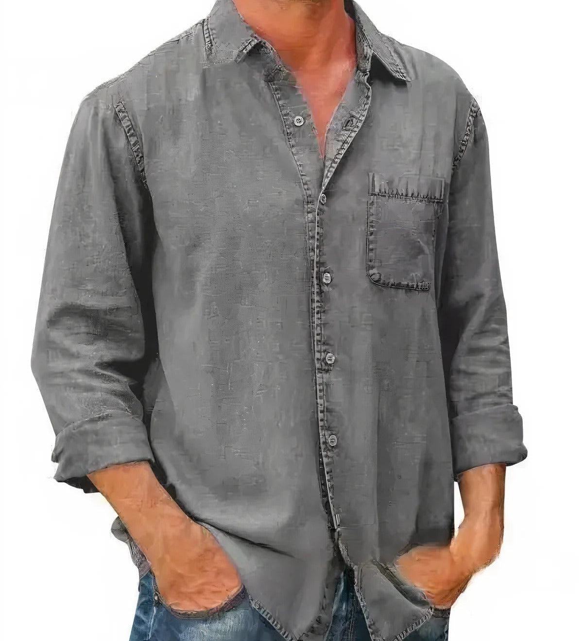 Camisa - Mezcla de Denim Larga