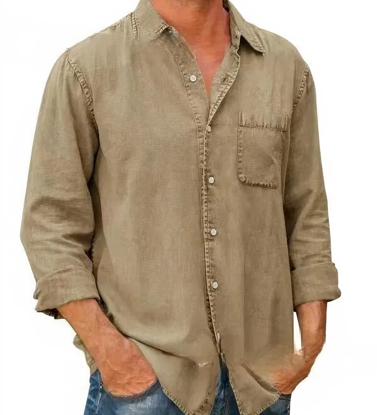 Camisa - Mezcla de Denim Larga