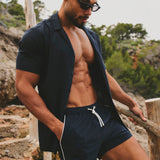 Shorts de baño de secado rápido con ribete en azul marino