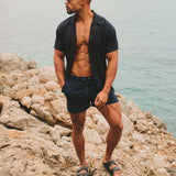 Short de Baño de Rayas Seersucker de Secado Rápido en Azul Marino
