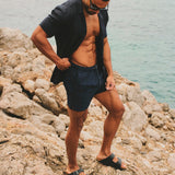 Short de Baño de Rayas Seersucker de Secado Rápido en Azul Marino