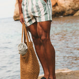 Pantalones de baño de secado rápido con estampado de rayas en Salvia/Blanco Roto