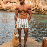 Pantalones de baño de secado rápido con estampado de rayas en Salvia/Blanco Roto