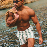 Pantalones de baño de secado rápido con estampado de rayas en Salvia/Blanco Roto