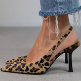 Liorina - Zapatos de tacón color caqui con estampado de leopardo y punta afilada