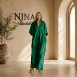 Alina - Vestido largo con mangas 3/4 y escote en V