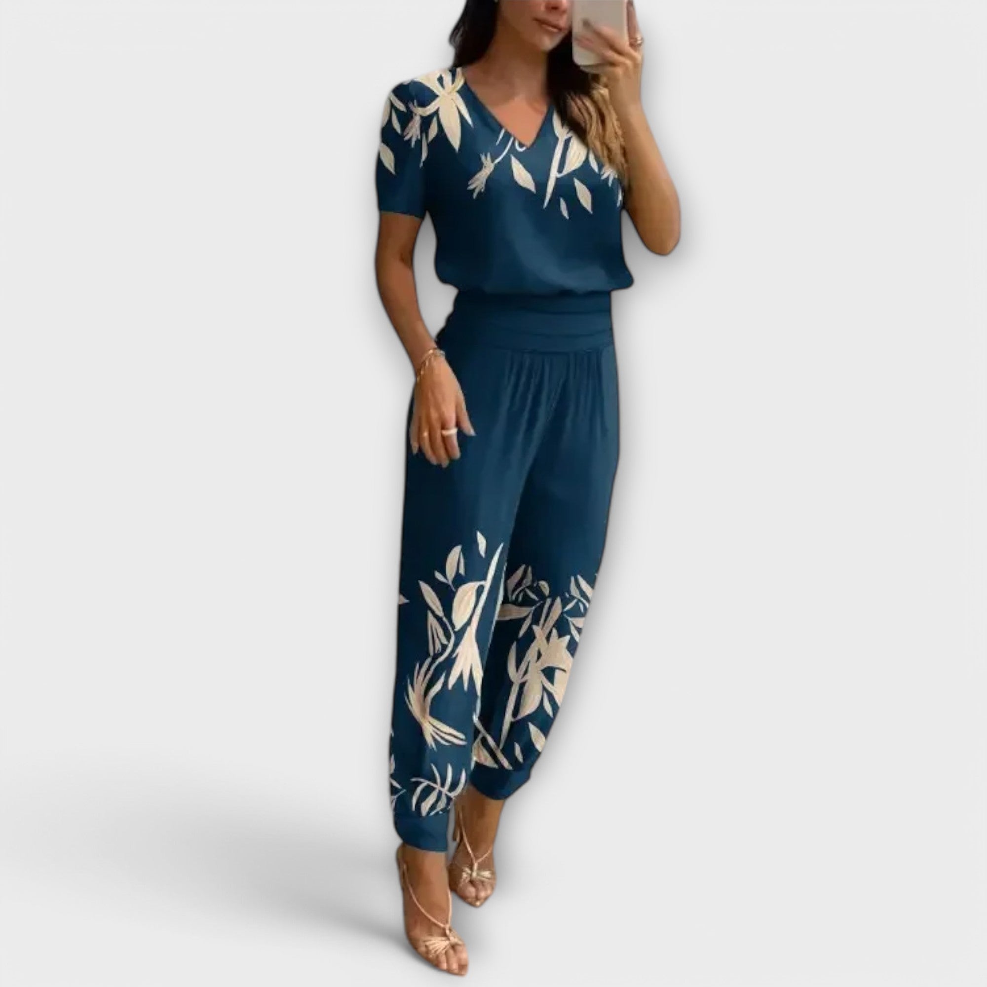 Irmelinda - Conjunto elegante de blusa y pantalones
