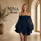 Nádia - Vestido mini con hombros al descubierto y encaje