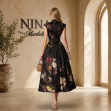 Elsa - Vestido midi plisado con patrón floral