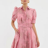Matilde - Vestido Largo en Jacquard Floral con Cinturón