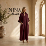 Alina - Vestido largo con mangas 3/4 y escote en V