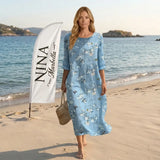 Beatriz - Vestido Maxi de Cuello Redondo con Estampado