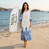 Bianca - Vestido Maxi de Cuello Redondo con Estampado