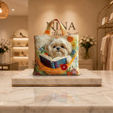 Bolsa Artesanal - Shih Tzu con Libros y Flores