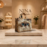 Bolso Artesanal - Gato Blanco con Ojos Azules
