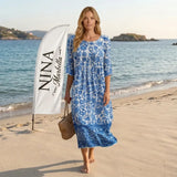 Liana - Vestido Maxi de Cuello Redondo con Estampado