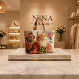Bolso Artesanal - Gato Naranja con Rosas