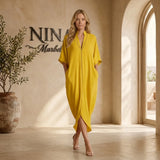 Alina - Vestido largo con mangas 3/4 y escote en V