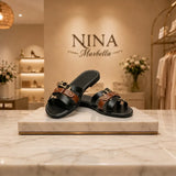 Jenevra - Sandalias con tiras cruzadas de leopardo